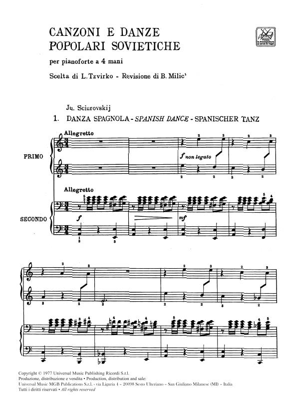Canzoni E Danze Popolari Sovietiche - Per Pianoforte A 4 Mani - Fascicolo Ii - pro čtyřruční klavír